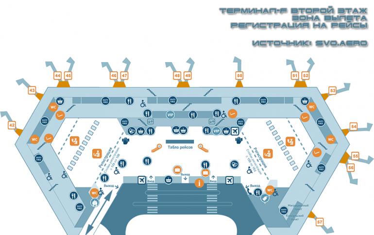 Χάρτης του αεροδρομίου Sheremetyevo: όλα τα τερματικά